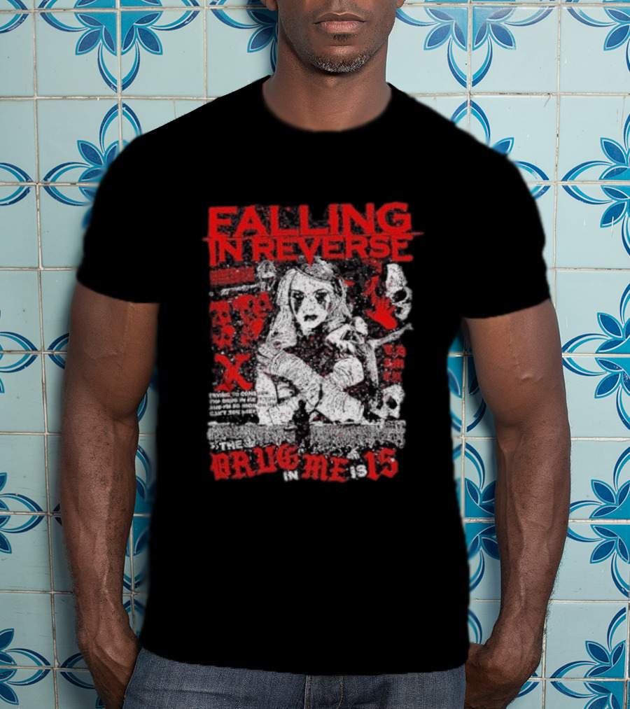 Falling In Reverse The Drug In Me Is 15 Anniversary Punk Gothic Red Text And Illustrations T-Shirt