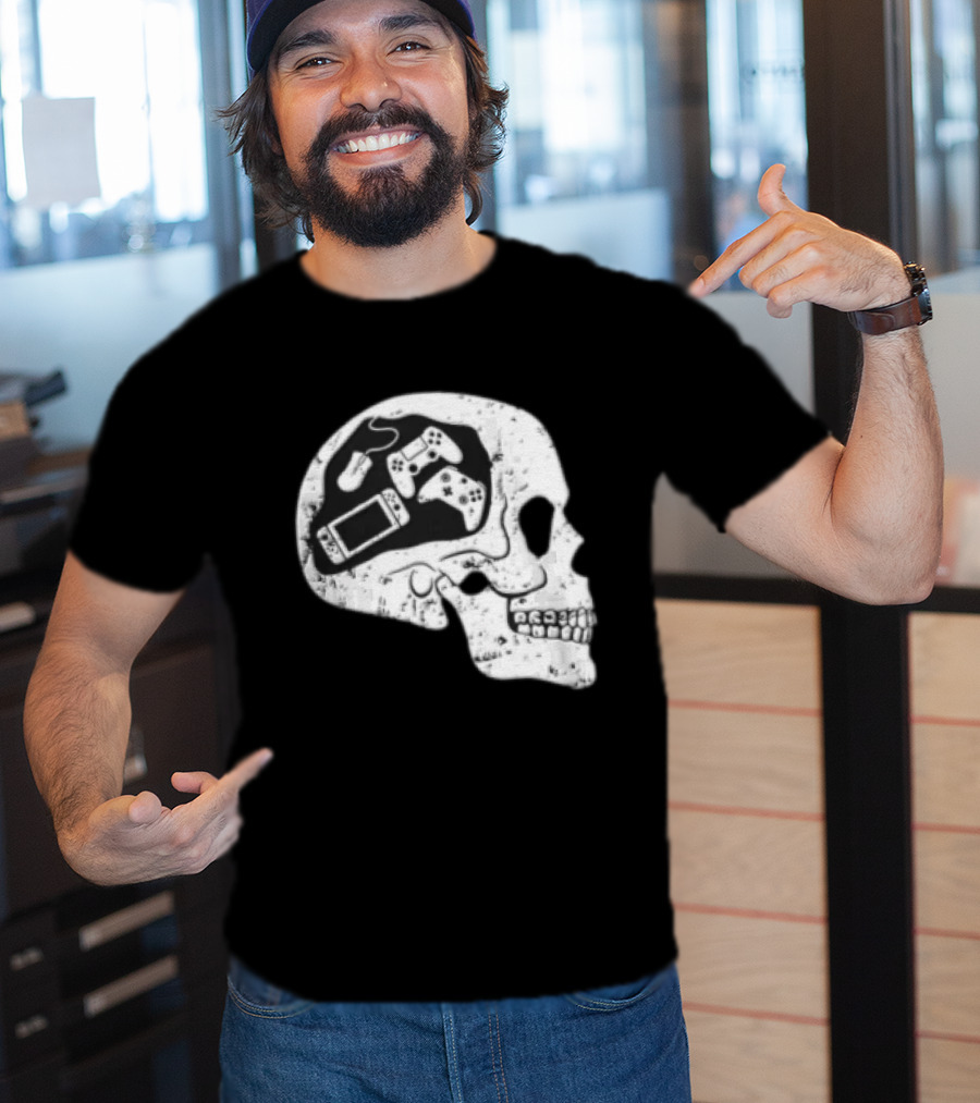 Skull Brain Gaming Controllers Mouse Video Game Lovers T-Shirt