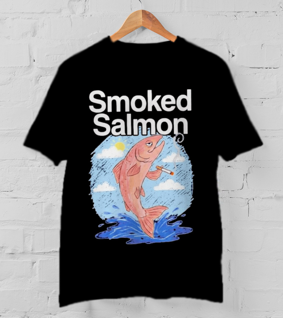 Smoked Salmon Smoking Fish Humorous Cartoon Design With Cloud And Water T-Shirt