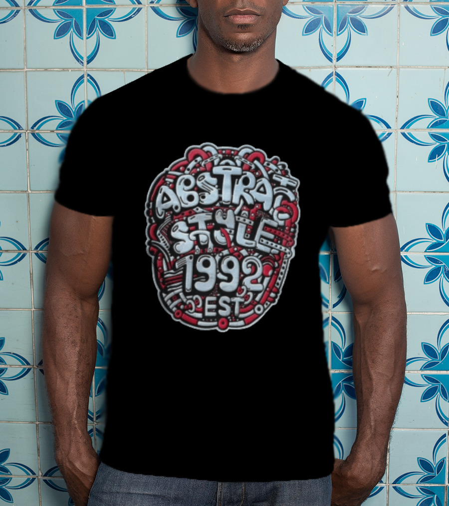 Abstract Style 1992 EST Graffiti Red White T-Shirt