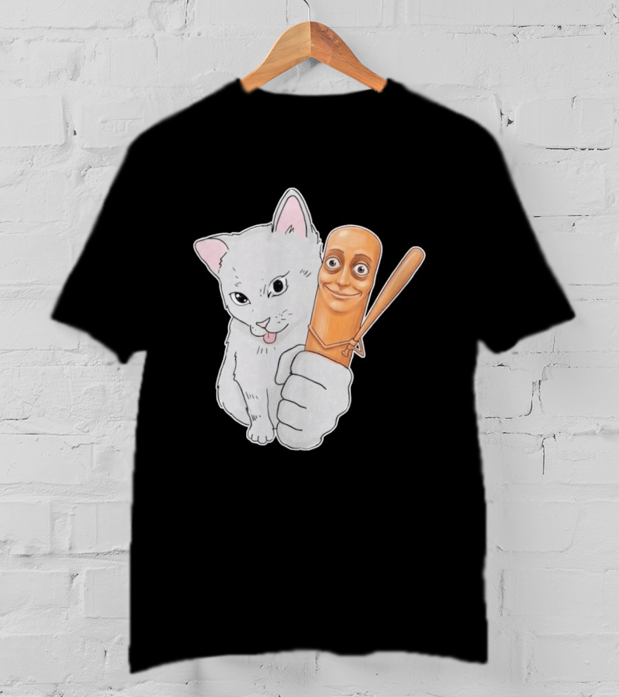 Gray Cat With Smiling Baseball Bat T-Shirt