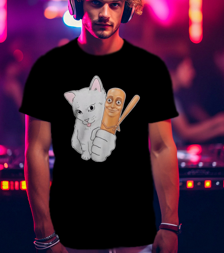 Gray Cat With Smiling Baseball Bat T-Shirt