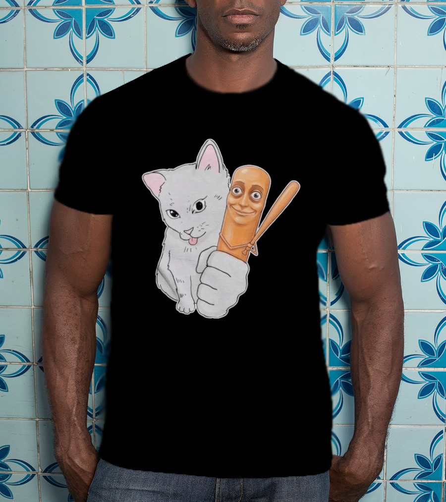 Gray Cat With Smiling Baseball Bat T-Shirt