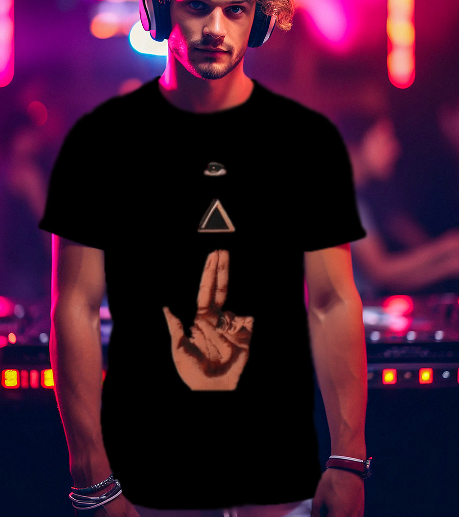 Hand Making Gun Gesture With Pyramid Eye T-Shirt