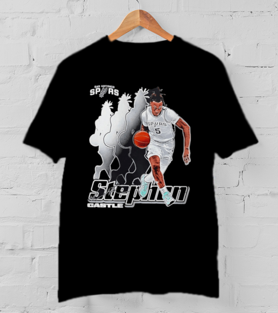 San Antonio Spurs Stephon Castle Dribbling Action T-Shirt