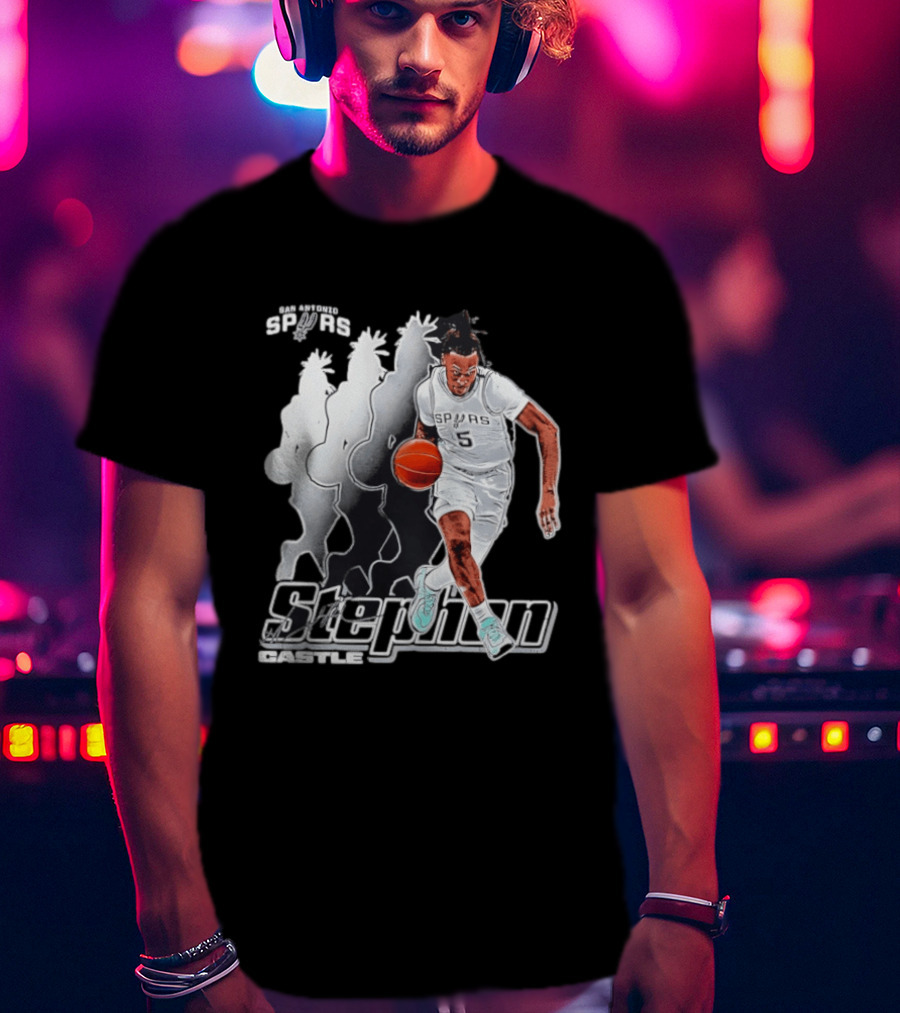 San Antonio Spurs Stephon Castle Dribbling Action T-Shirt