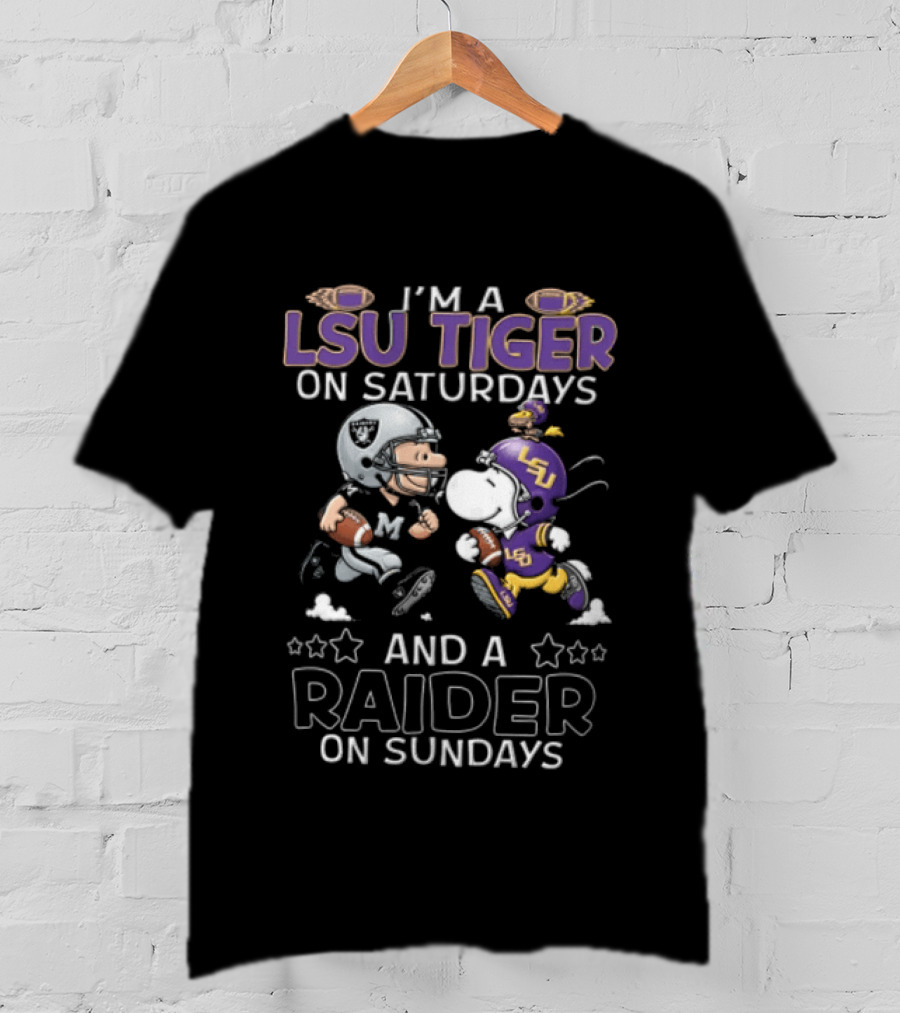 I'm A LSU Tiger On Saturdays And A Raider On Sundays Charlie Brown Snoopy T-Shirt