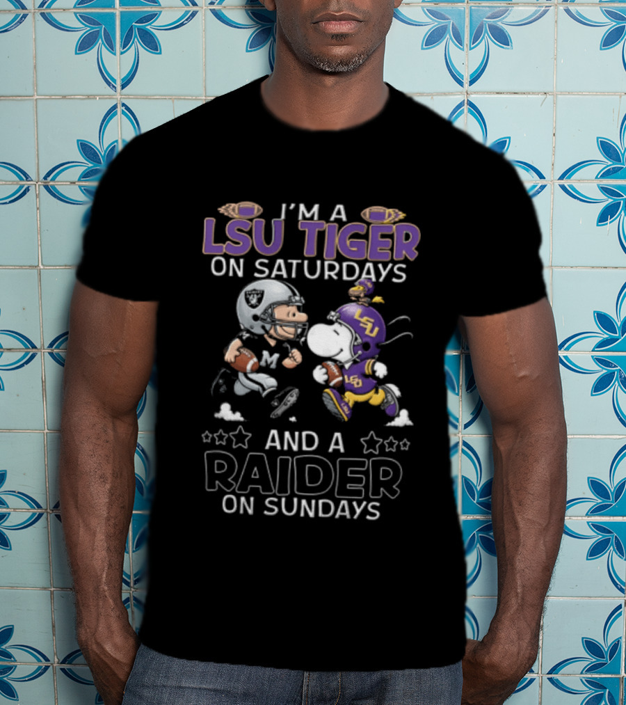 I'm A LSU Tiger On Saturdays And A Raider On Sundays Charlie Brown Snoopy T-Shirt