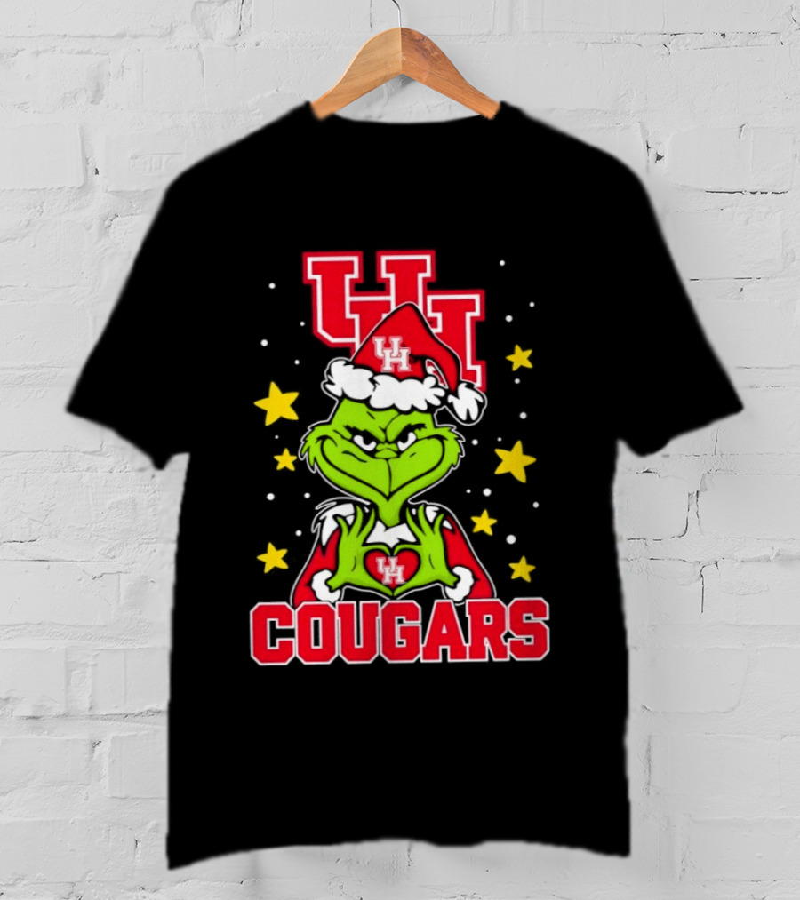 Grinch UH Houston Cougars Christmas Santa Hat Snow Stars T-Shirt