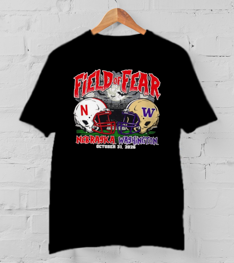 Field Of Fear 2026 Nebraska Cornhuskers Vs Washington Huskies Halloween October 31 T-Shirt