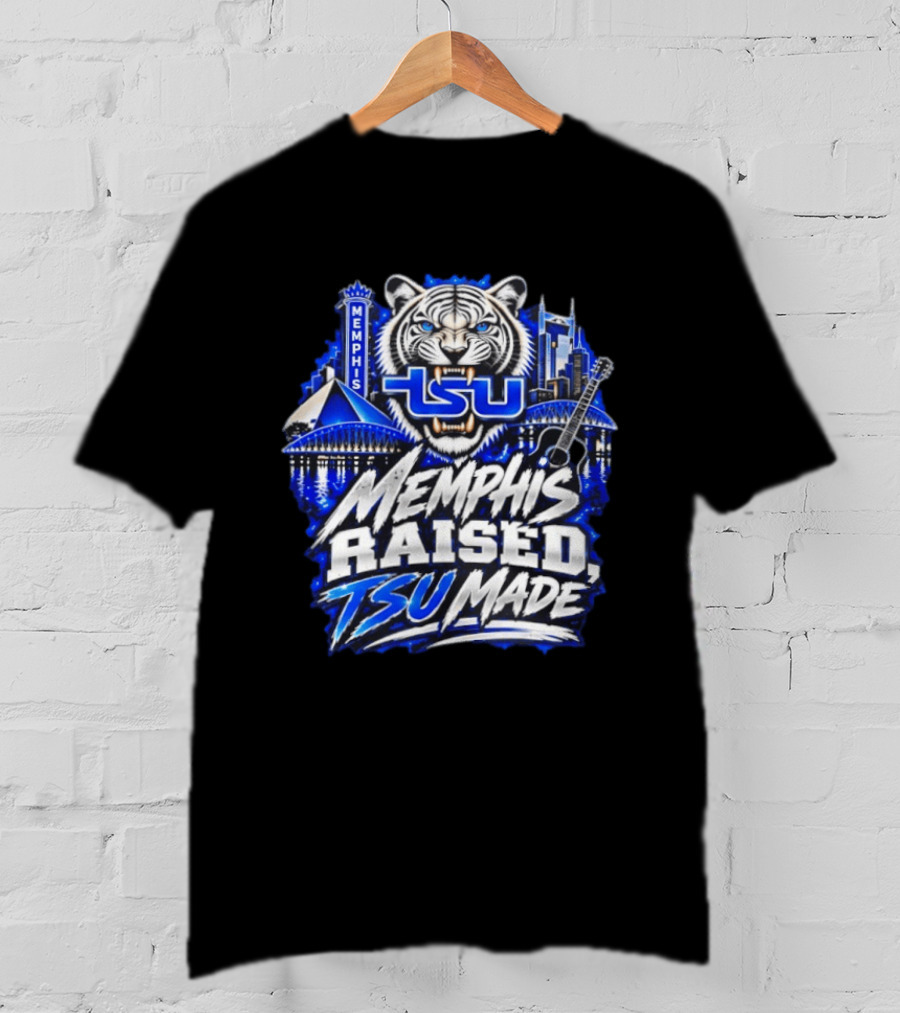 Memphis Raised TSU Made Tiger Skyline Guitar Blueprint T-Shirt