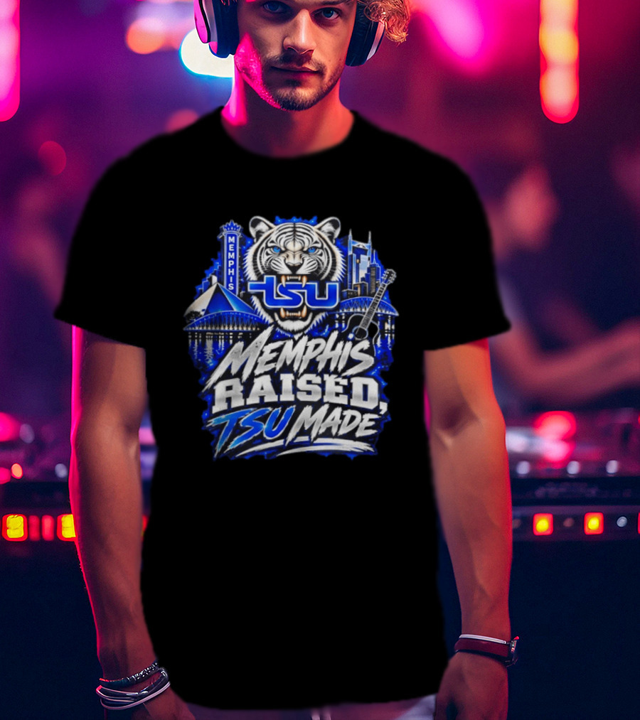 Memphis Raised TSU Made Tiger Skyline Guitar Blueprint T-Shirt