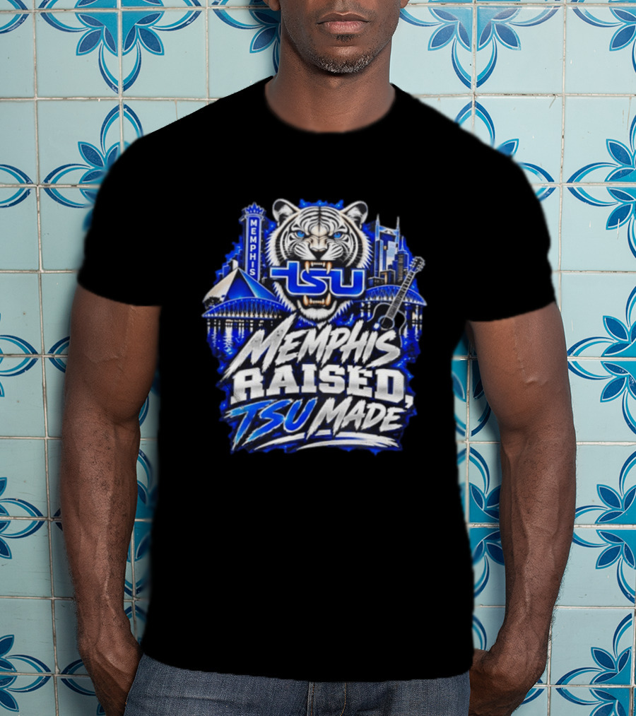 Memphis Raised TSU Made Tiger Skyline Guitar Blueprint T-Shirt