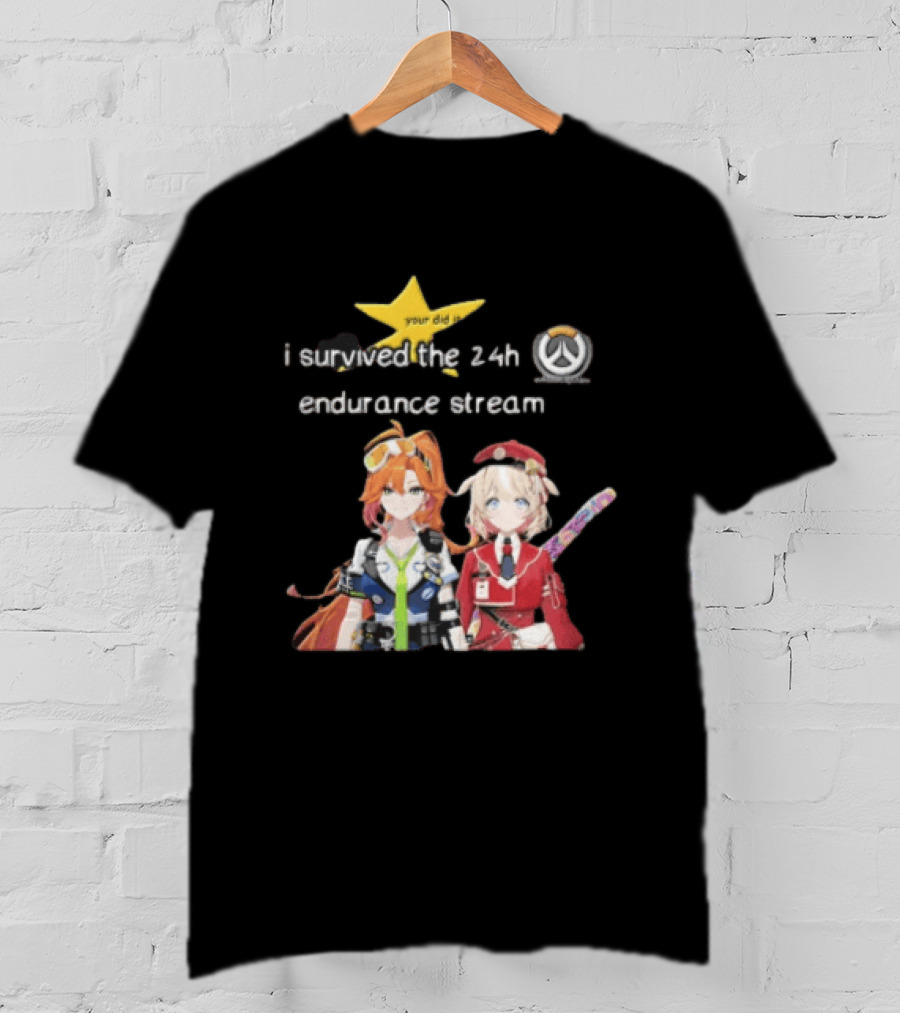 Over I Survived The 24h Endurance Stream Two Anime Girls T-Shirt