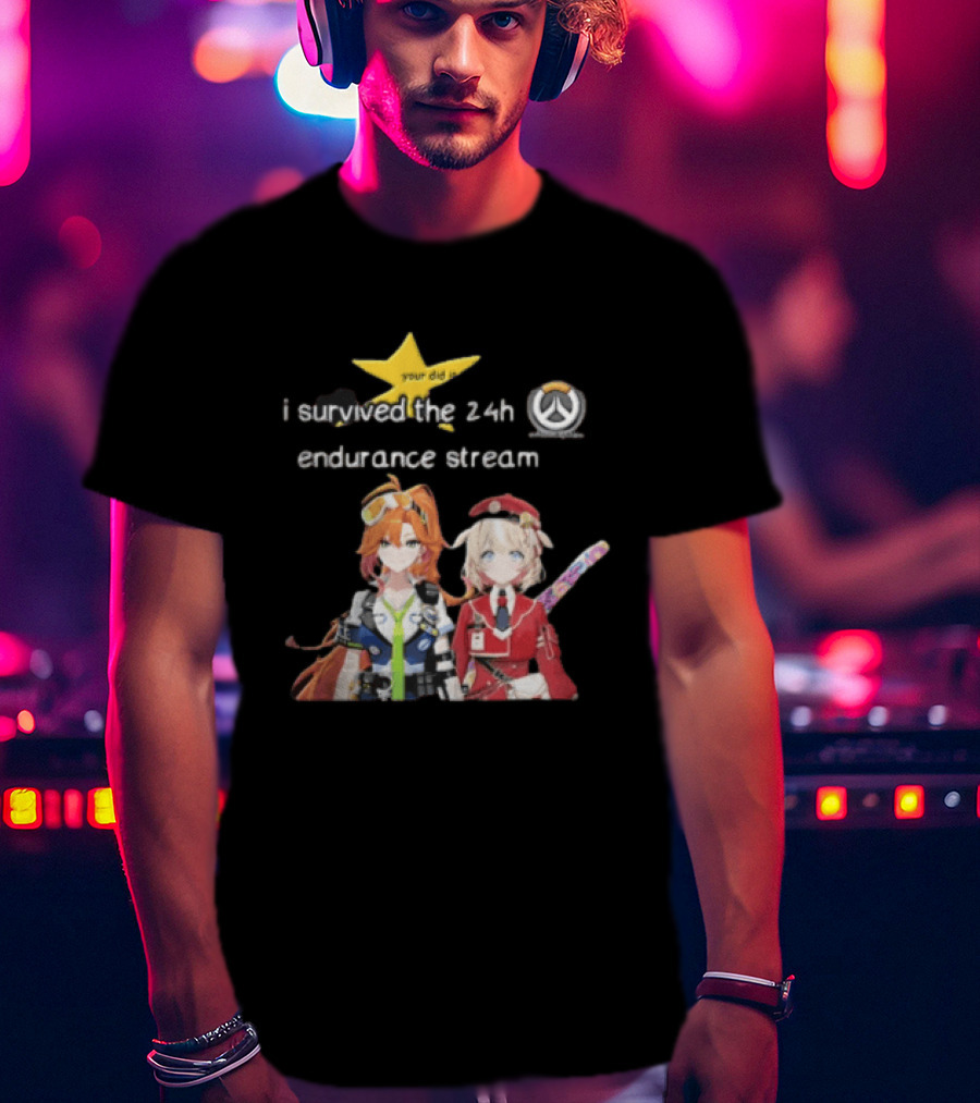 Over I Survived The 24h Endurance Stream Two Anime Girls T-Shirt