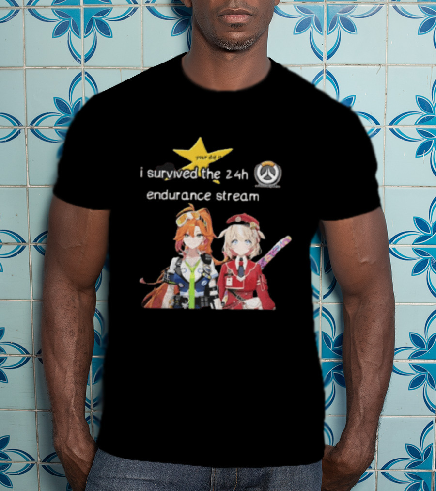 Over I Survived The 24h Endurance Stream Two Anime Girls T-Shirt