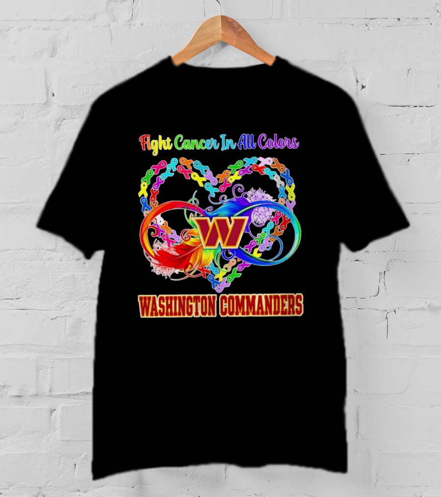 Washington Commanders Fight Cancer In All Colors Ribbon Heart T-Shirt