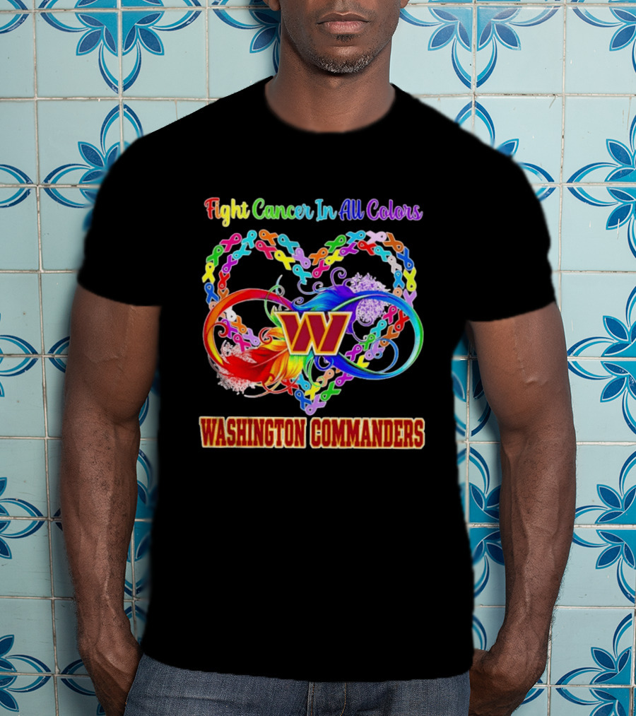 Washington Commanders Fight Cancer In All Colors Ribbon Heart T-Shirt