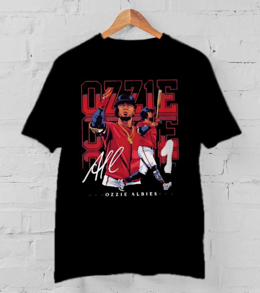 Atlanta Braves Ozzie Albies Signature Red Uniform T-Shirt