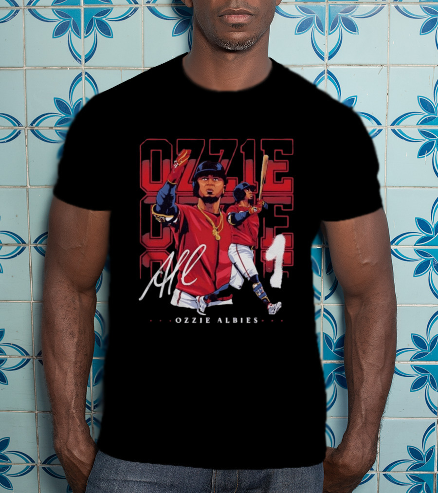 Atlanta Braves Ozzie Albies Signature Red Uniform T-Shirt