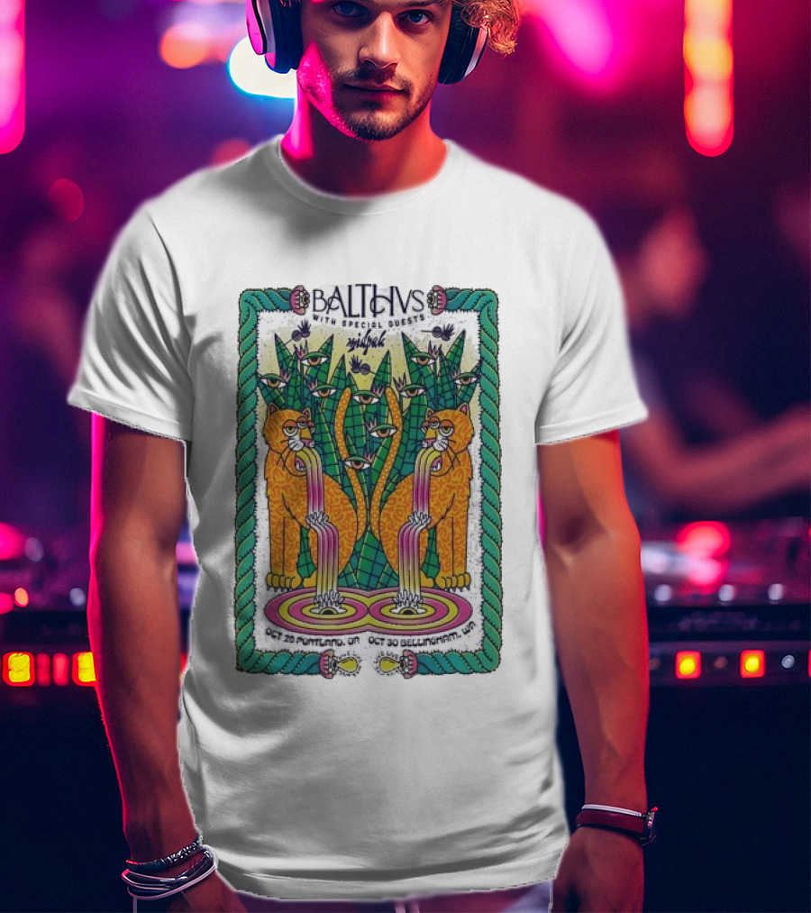 Balthvs With Special Guests Midpak October 29 Portland October 30 Bellingham Psychedelic Eye Design With Tigers And Abstract T-Shirt