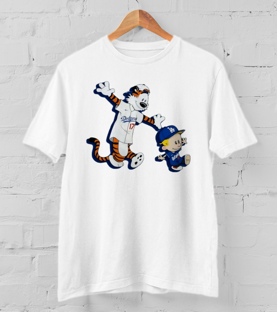Calvin And Hobbes Dodgers Baseball Characters Los Angeles Team Fan T-Shirt