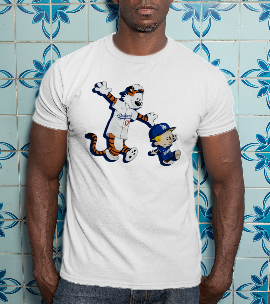 Calvin And Hobbes Dodgers Baseball Characters Los Angeles Team Fan T-Shirt