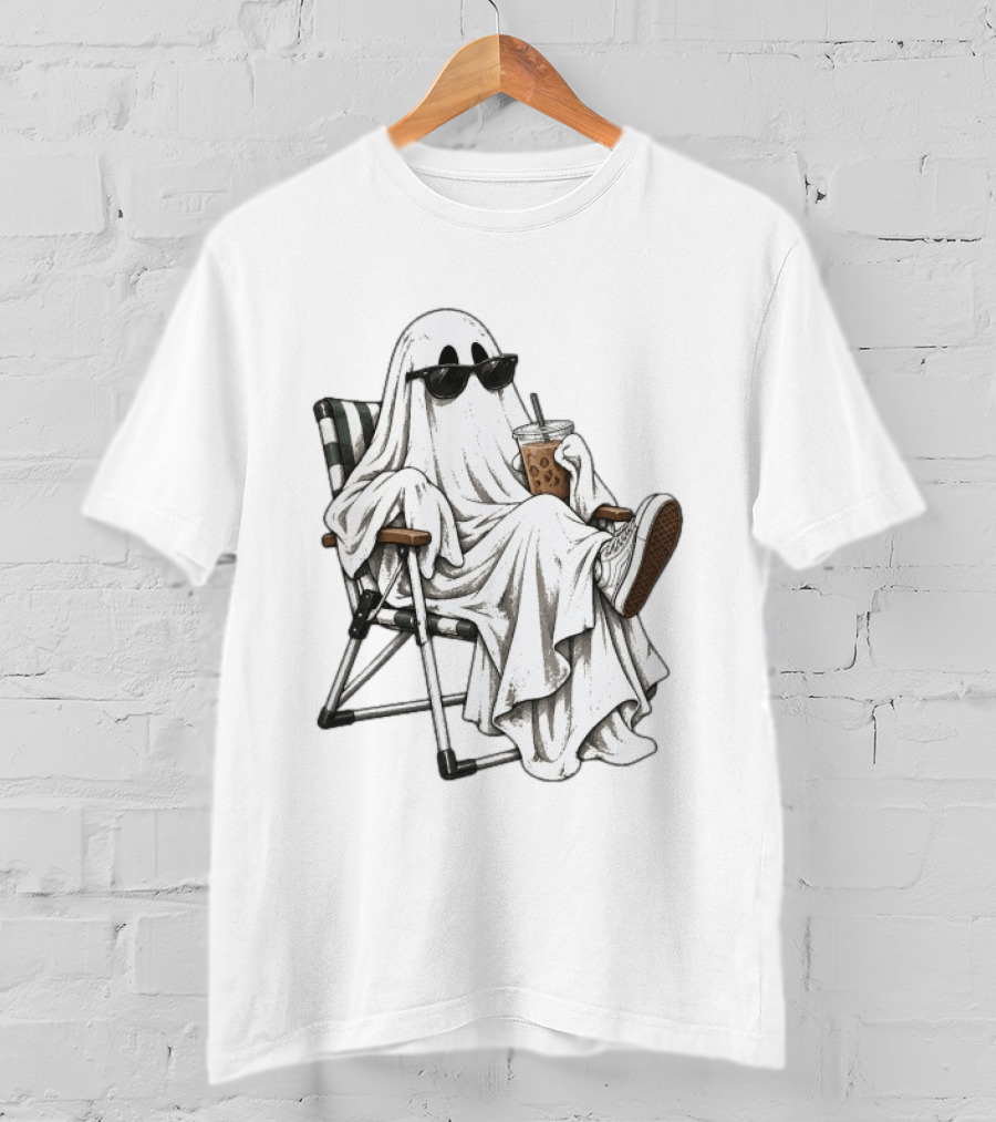 Ghosting You Halloween Cool Ghost With Iced Coffee And Sunglasses T-Shirt