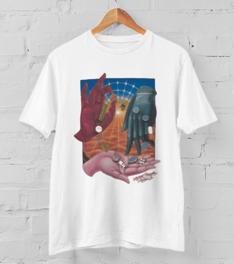 Nothing Personal X Asaali Surreal Hands With Coins And Geometric Grid T-Shirt