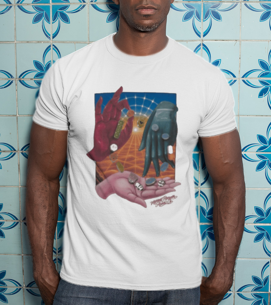 Nothing Personal X Asaali Surreal Hands With Coins And Geometric Grid T-Shirt