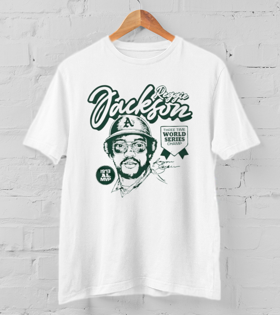 Reggie Jackson Three Time World Series Champ Oakland Athletics Baseball A's T-Shirt