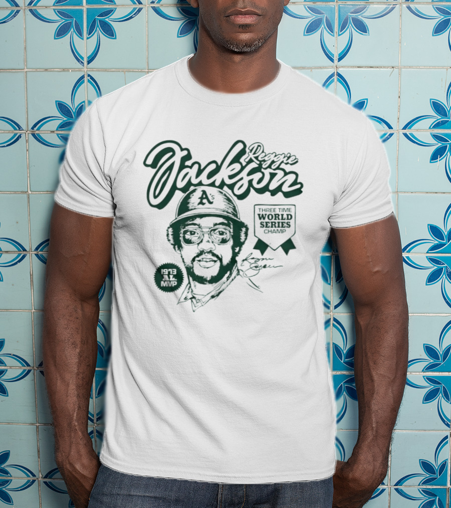 Reggie Jackson Three Time World Series Champ Oakland Athletics Baseball A's T-Shirt