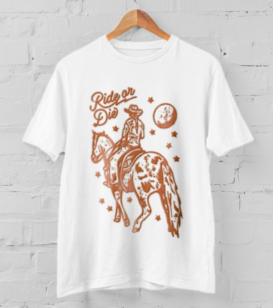 Ride Or Die Cowgirl Horse Under Stars And Moon T-Shirt