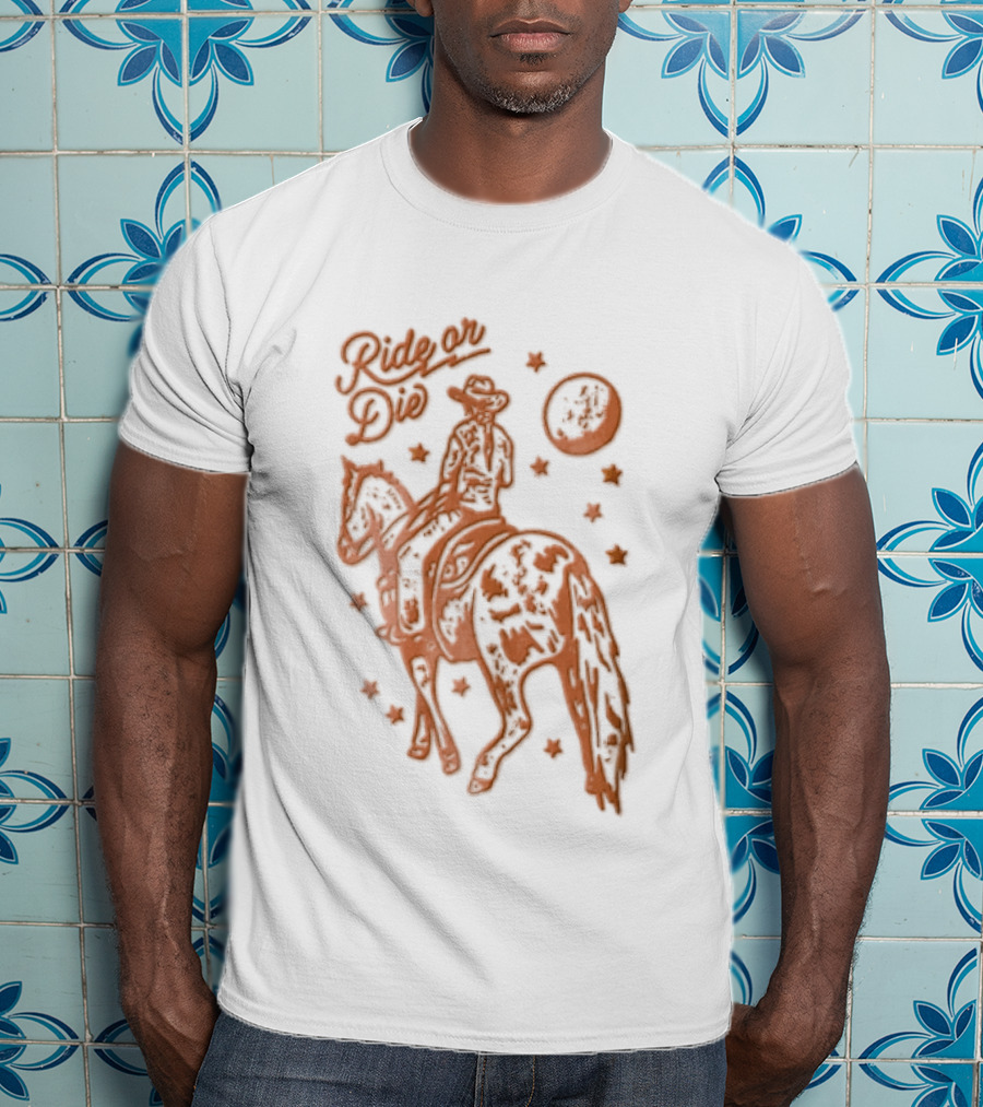 Ride Or Die Cowgirl Horse Under Stars And Moon T-Shirt