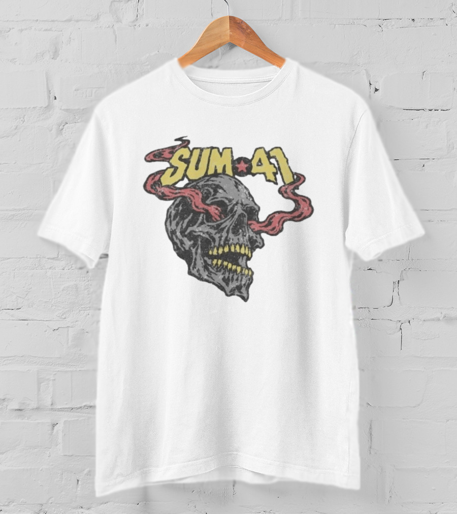 Sum 41 Skull 41 Star With Flaming Skeleton Head And Yellow Teeth T-Shirt
