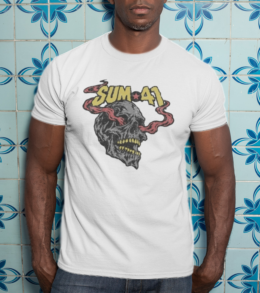 Sum 41 Skull 41 Star With Flaming Skeleton Head And Yellow Teeth T-Shirt