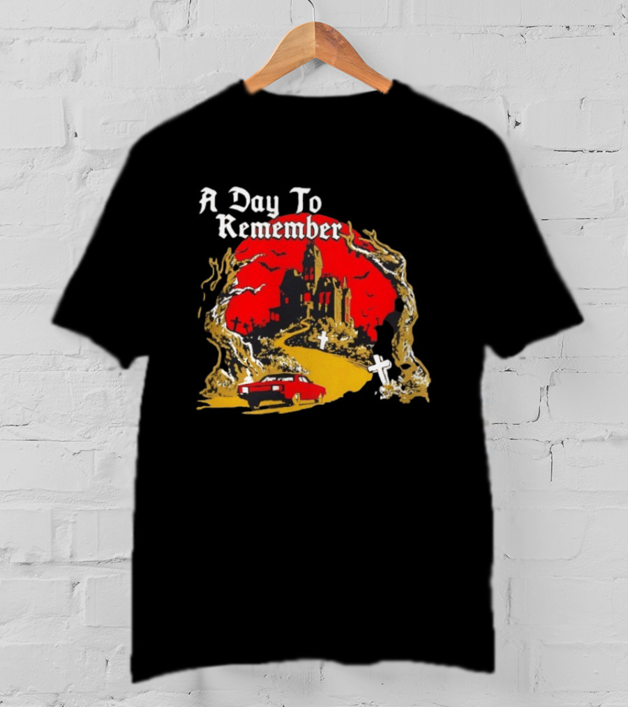 A Day To Remember Haunted House Red Car Cemetery Scene T-Shirt