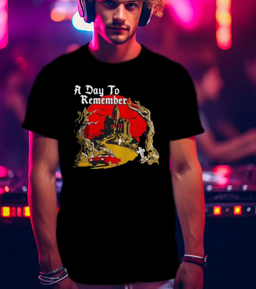 A Day To Remember Haunted House Red Car Cemetery Scene T-Shirt