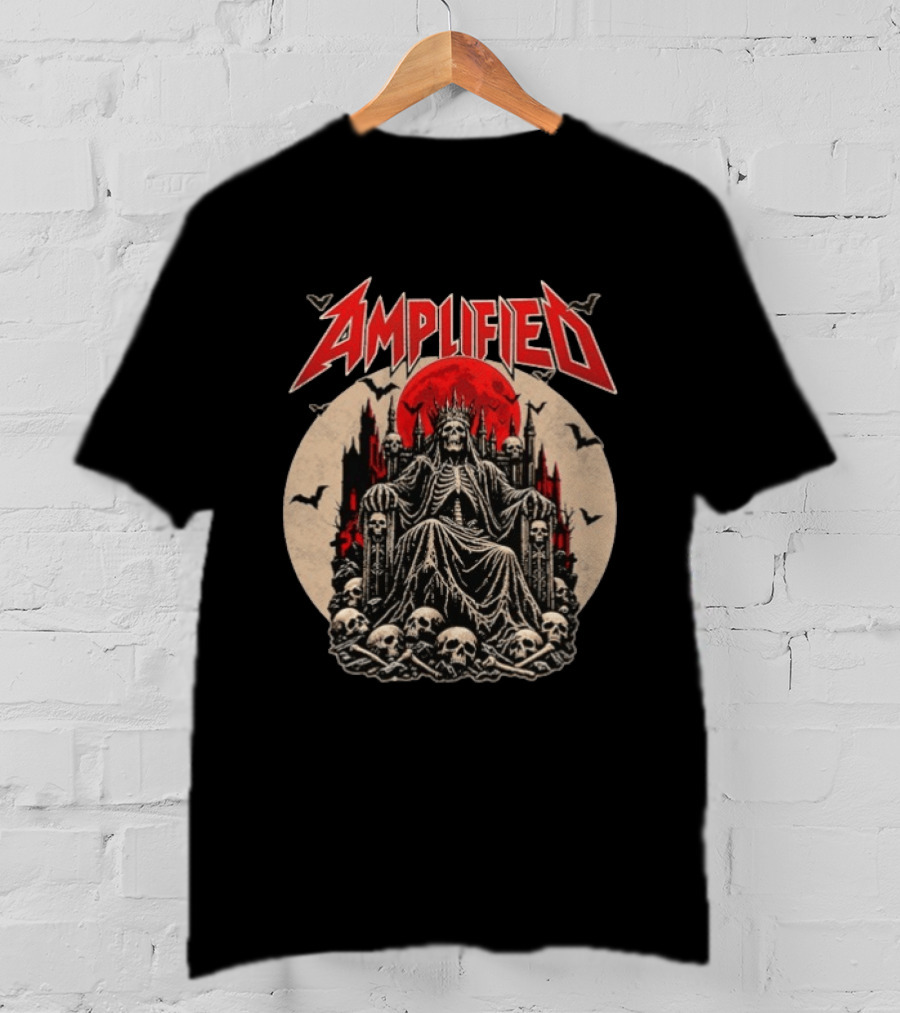 Amplified King Of Skulls Throne Undead Bats Gothic Red Moon T-Shirt