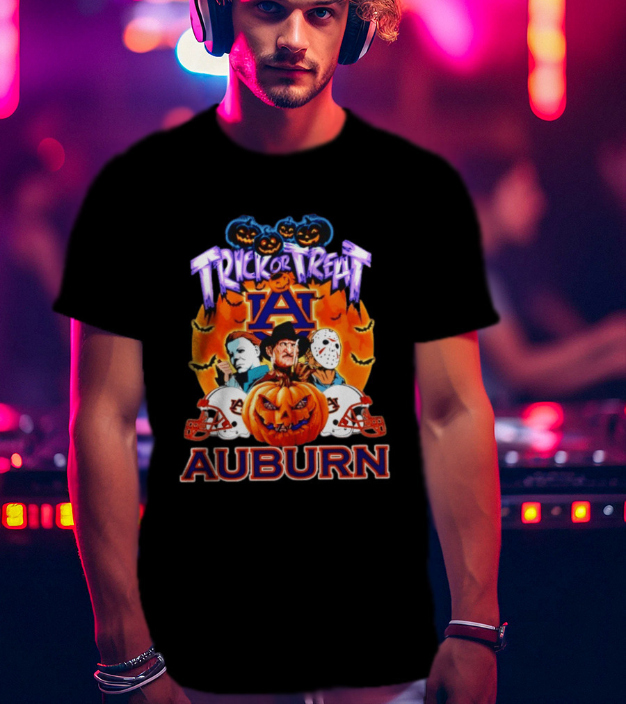 Auburn Tigers Halloween Trick Or Treat Horror Characters 2026 T-Shirt