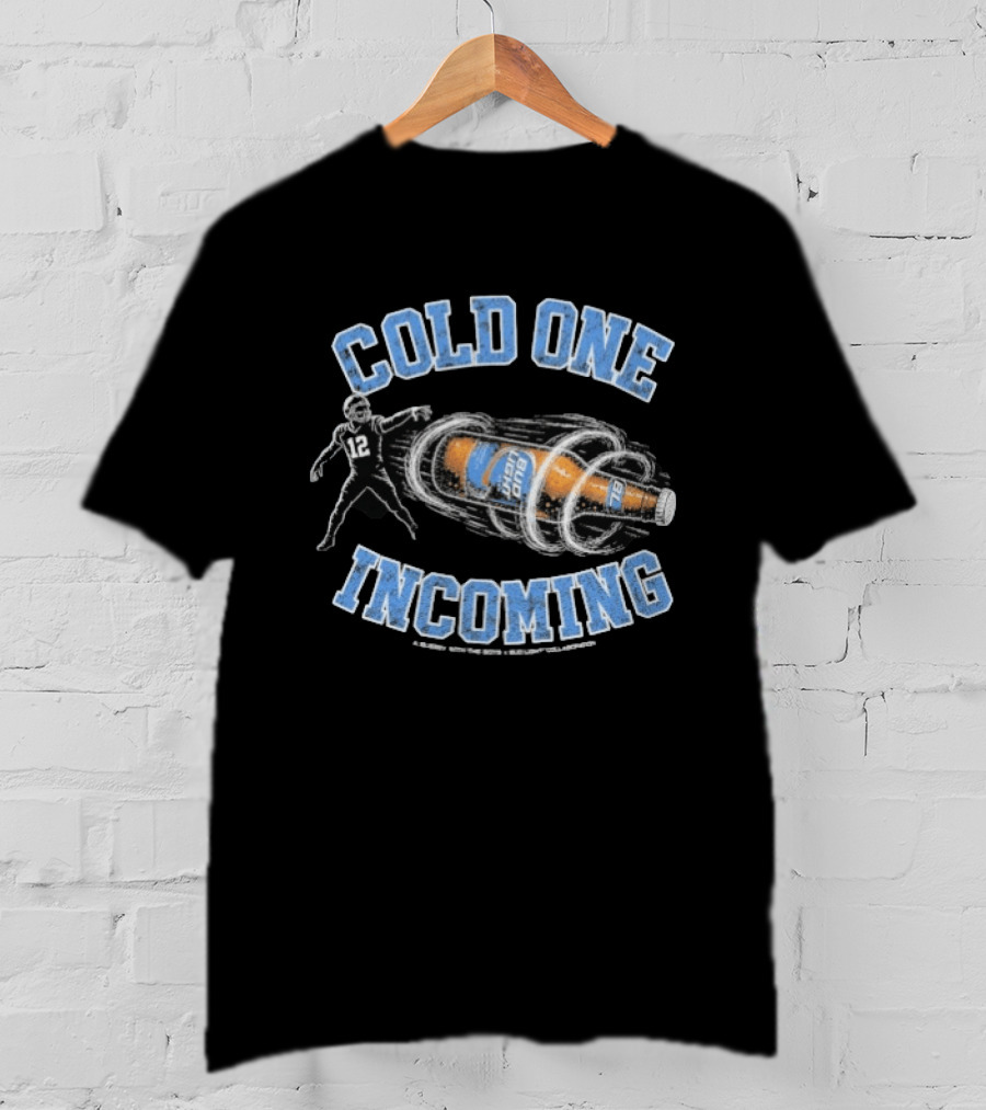 Bussin' With The Boys Bud Light Cold One Incoming Football Player Holding Beer T-Shirt