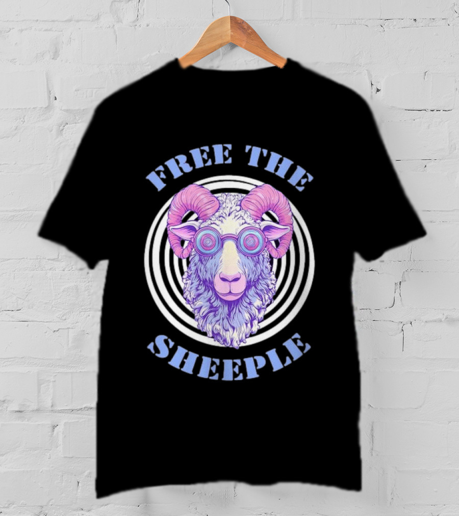 Free The Sheeple Trippy Ram With Glasses Psychedelic Hellwood T-Shirt