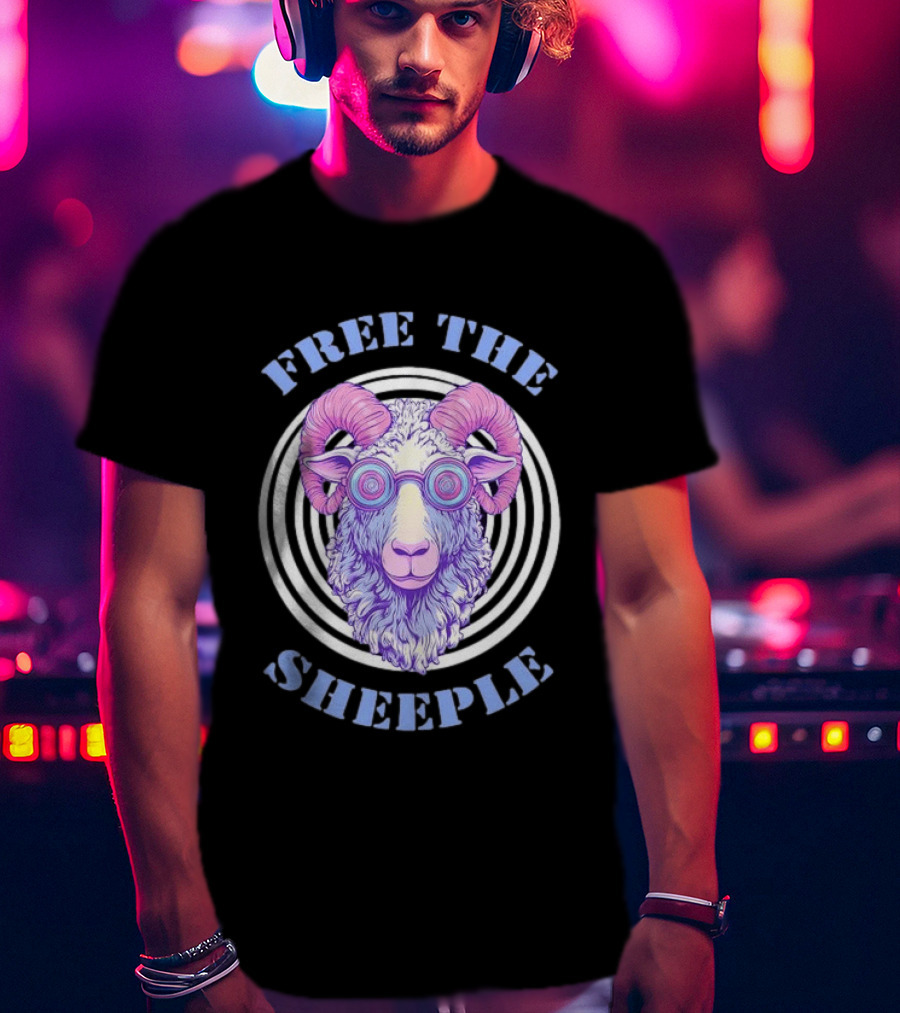 Free The Sheeple Trippy Ram With Glasses Psychedelic Hellwood T-Shirt