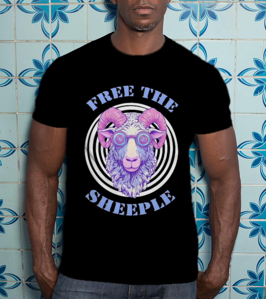 Free The Sheeple Trippy Ram With Glasses Psychedelic Hellwood T-Shirt