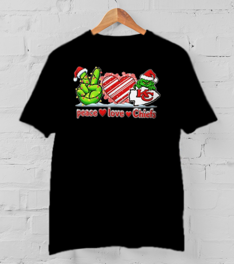 Peace Love Chiefs Christmas Grinch Kansas City Chiefs Fan T-Shirt