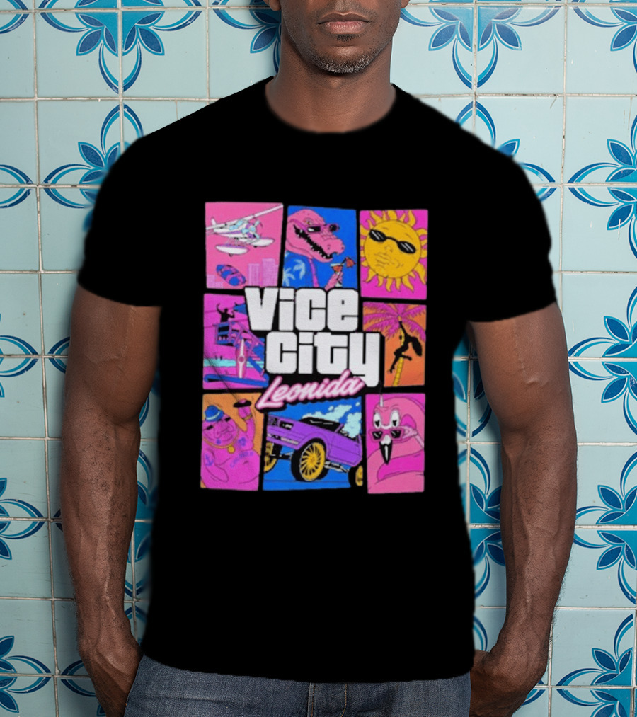 Vice City Leonida Sun Shades Crocodile Pink Car T-Shirt
