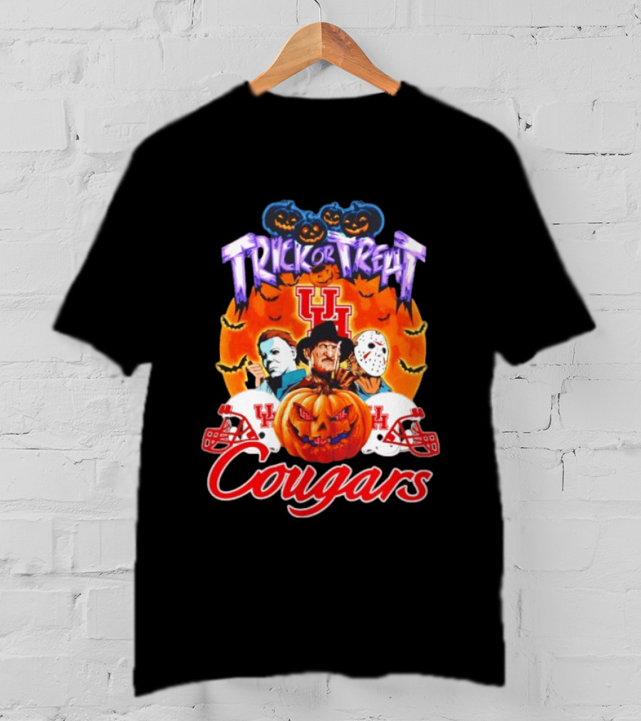 Houston Cougars Halloween Trick Or Treat Horror Characters 2026 T-Shirt
