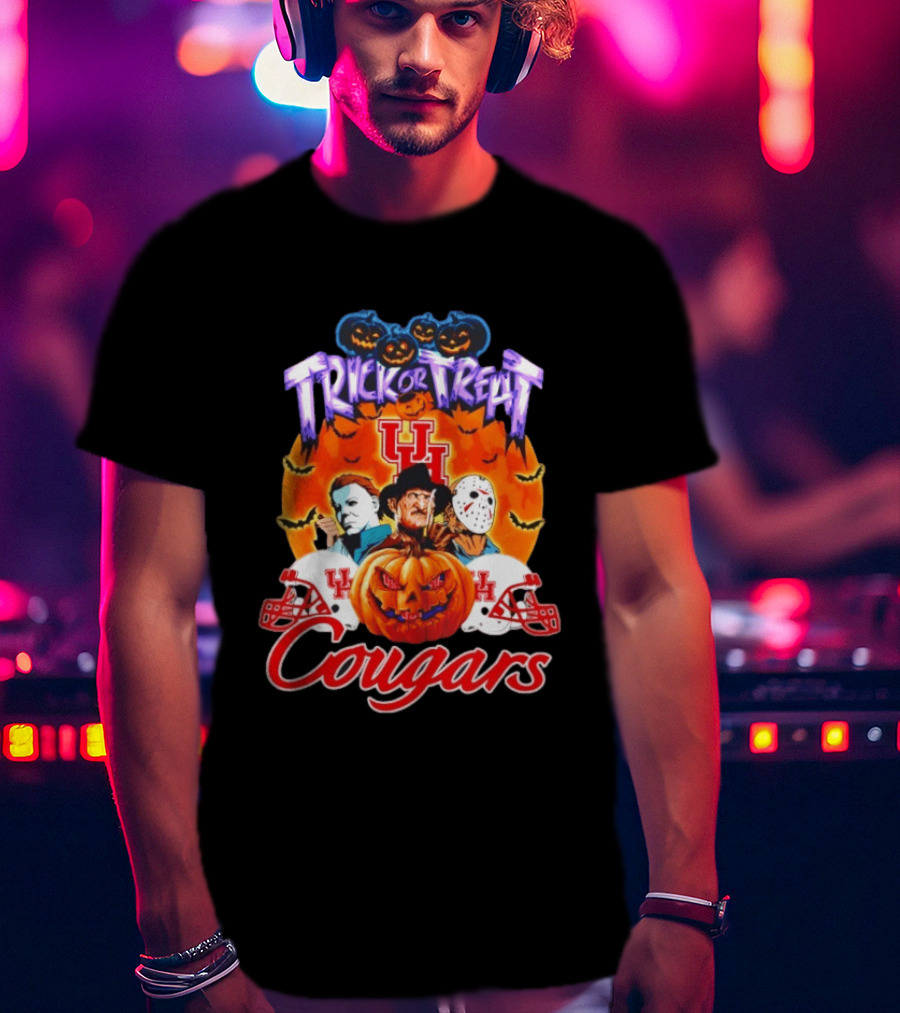 Houston Cougars Halloween Trick Or Treat Horror Characters 2026 T-Shirt