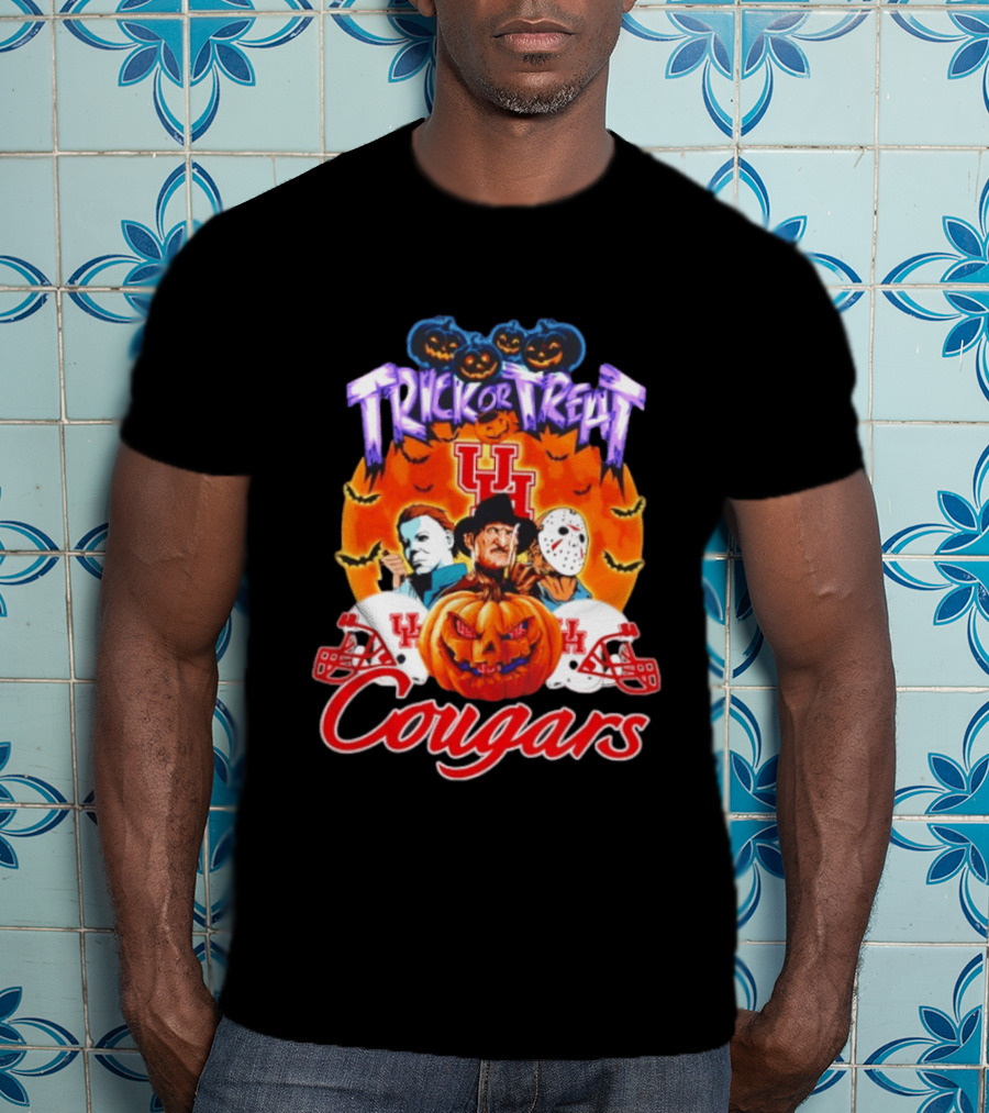 Houston Cougars Halloween Trick Or Treat Horror Characters 2026 T-Shirt