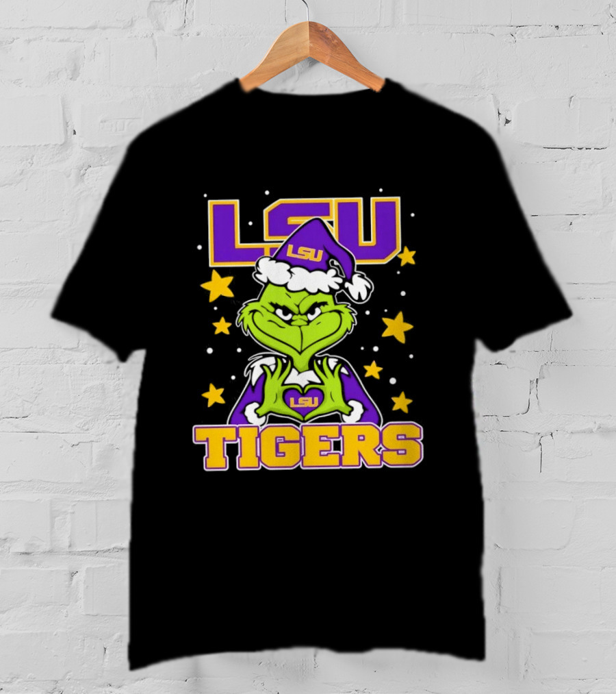 LSU Tigers Grinch Christmas Heart Hands T-Shirt